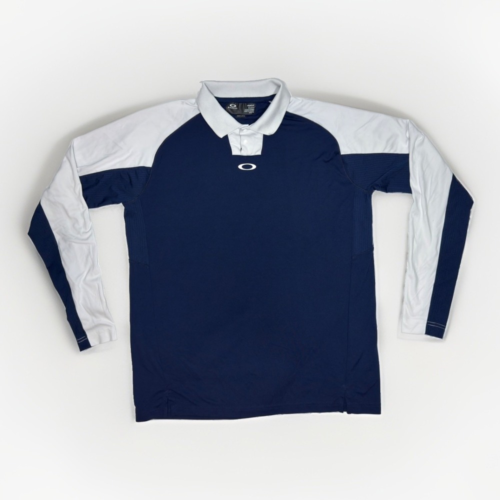 Oakley Hydrolix Men's Long Sleeve Polo Shirt Navy White Performance Size S